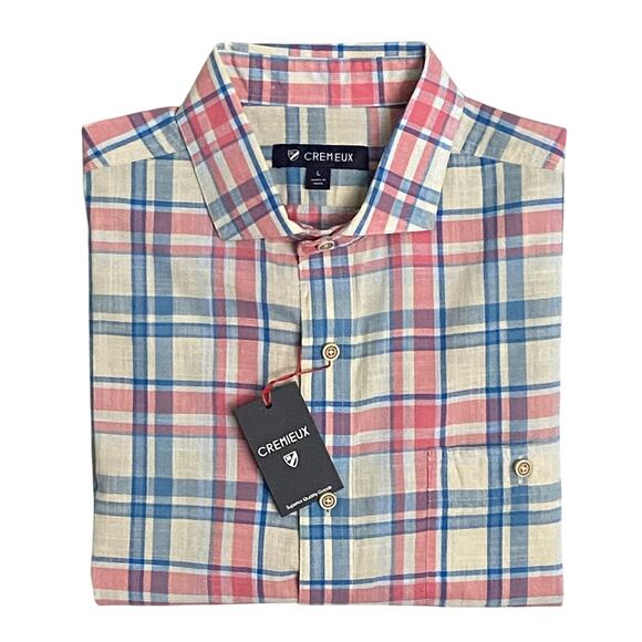Daniel Cremieux 38 Men's Large Short Sleeve Button-Up Shirt Pink & Blue NEW - Picture 1 of 12